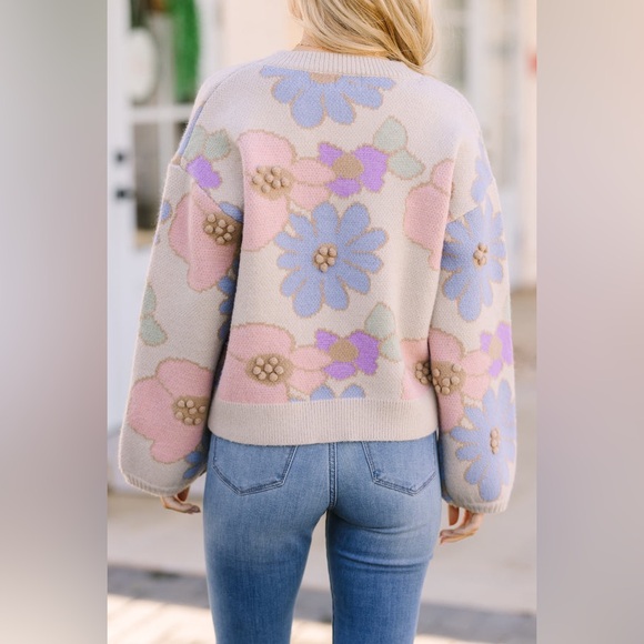 Storia Easy To Love Beige Brown Floral Sweater Size Large - Picture 11 of 12